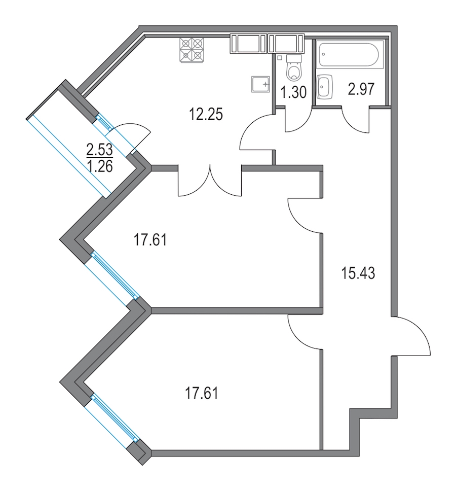 2-комнатная квартира 67.17 м², 21/24 эт., ЖК «Приморский квартал»